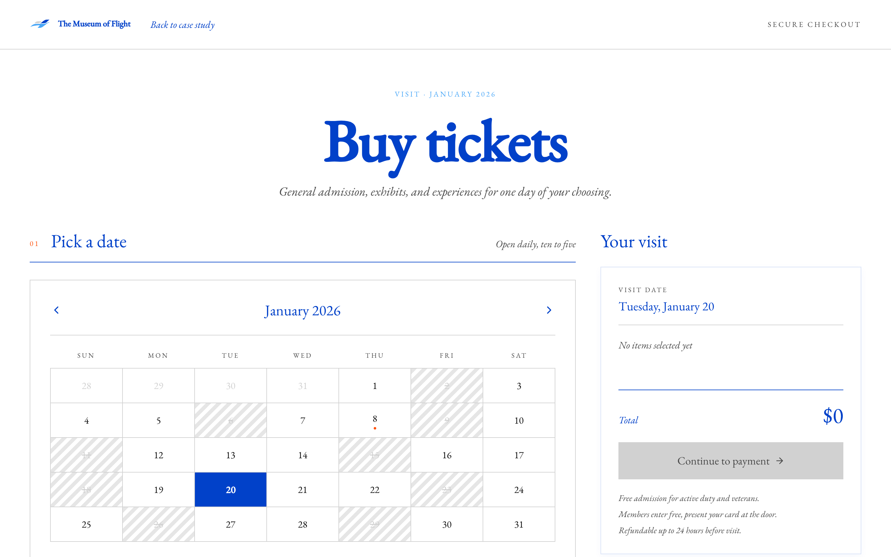 Screenshot of the Buy Tickets prototype in the new identity.