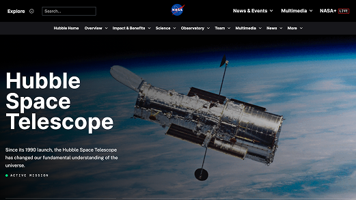 NASA Hubble homepage screenshot.